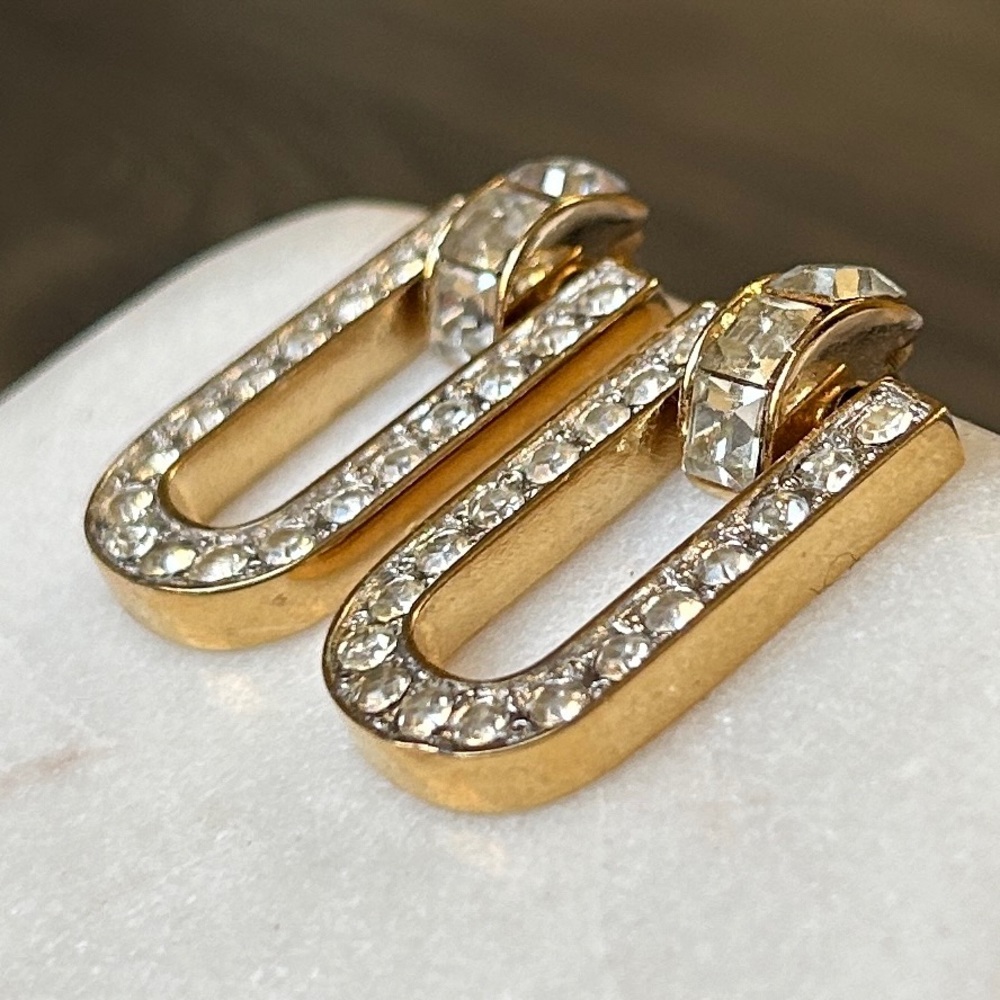 Givenchy Vintage Gold Tone Open Rectangular Drop … - image 2